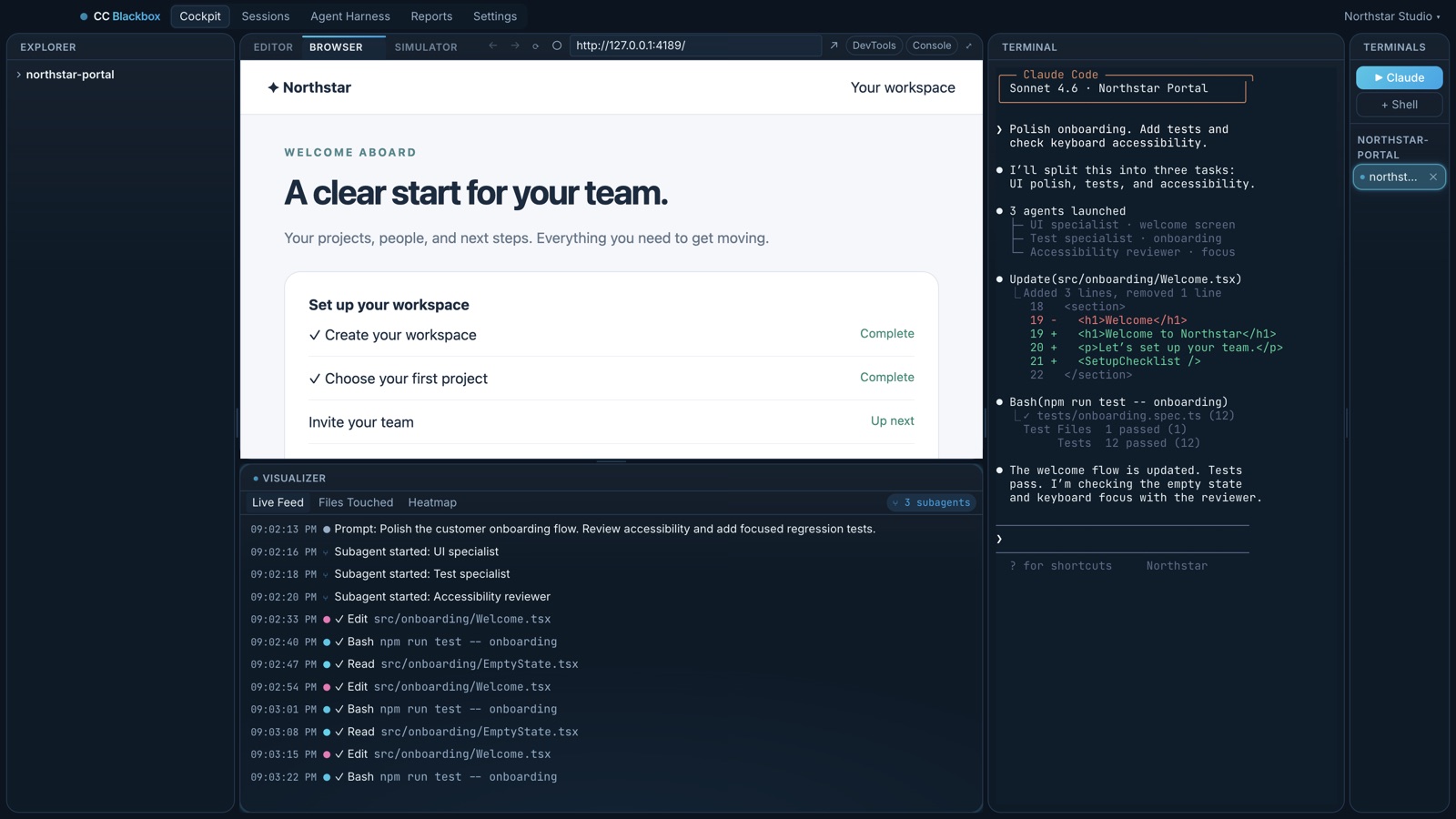 The embedded browser showing a customer portal Claude is testing
